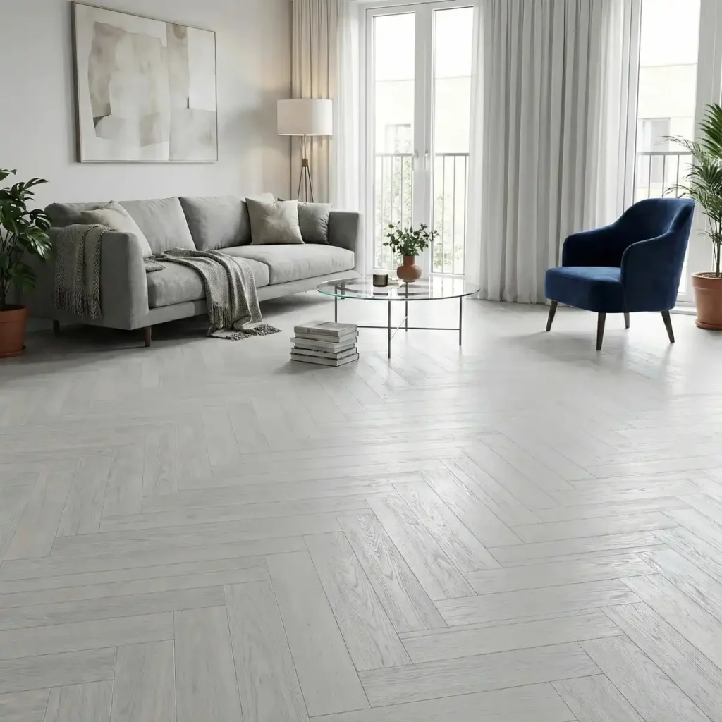 White Ash Herringbone Parquet Flooring