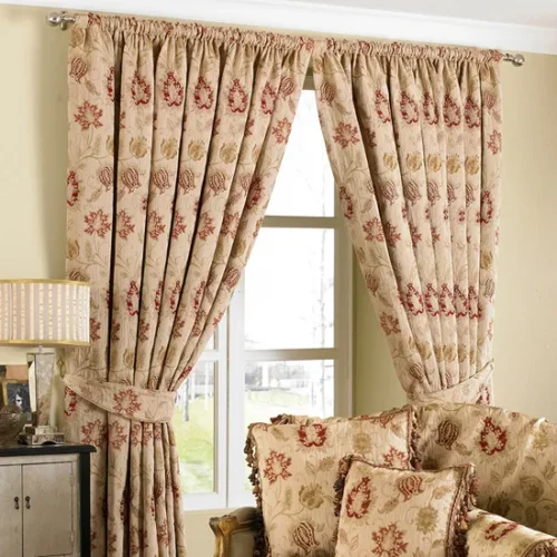 Champagne Floral Jacquard Pencil Pleat Curtain in UAE