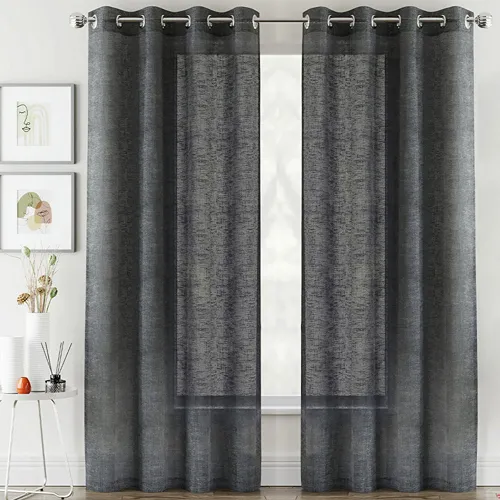 Charcoal Linen Voile Eyelet Curtain