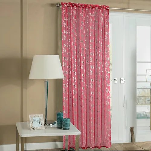 Elegant Red Voile Foil Flower Design Curtains Dubai