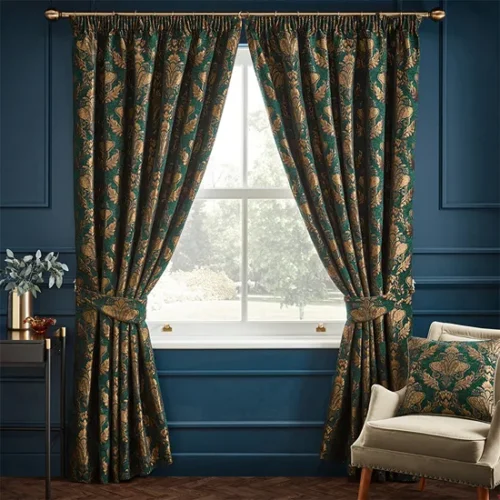 Emerald Floral Jacquard Pencil Pleat Curtain Dubai